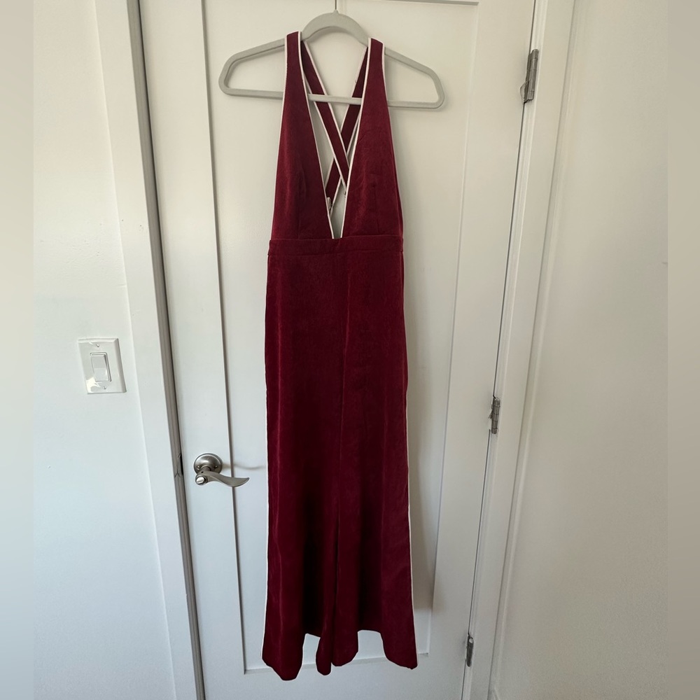 Burgundy/Deep Red Corduroy Wide Leg Jumpsuit